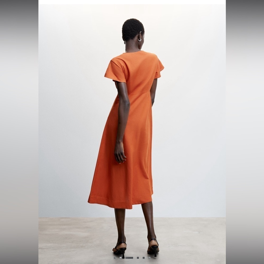 Mango V-NECKLINE DRESS Small Orange NWT - Picture 2 of 6